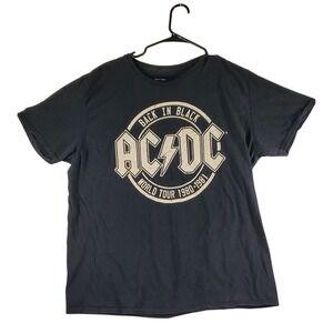 ACDC Back in Black World Tour 1980 1981 Black T Shirt Mens XL vintage